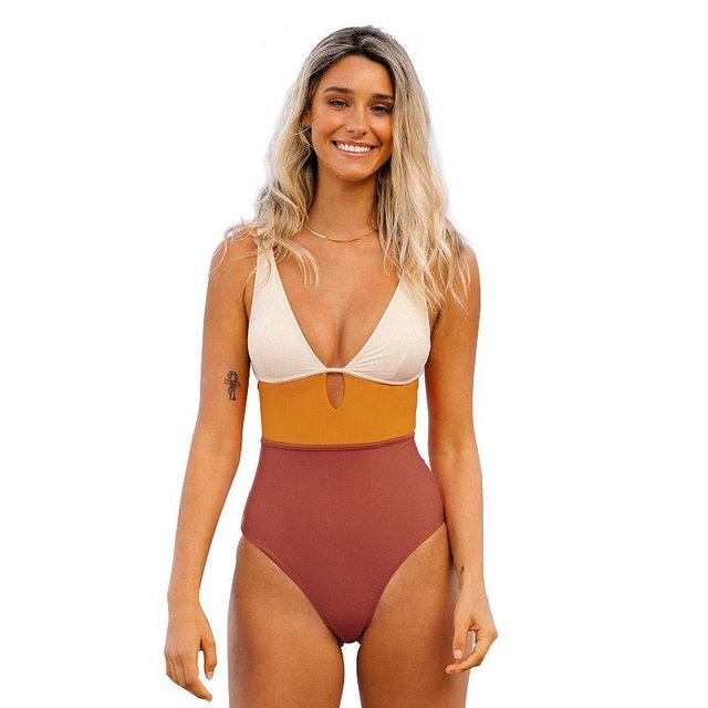 Womens CUPSHE Colorblock Keyhole Cutout One-Piece Swimsuit Multi Product Image