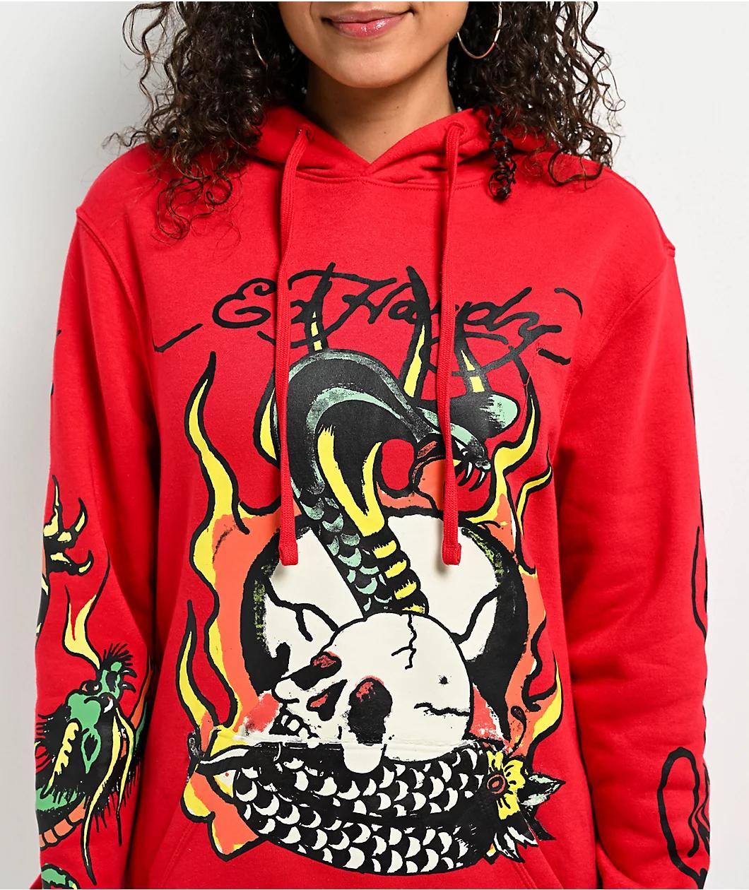 Ed Hardy Flame Cobra Red Hoodie Product Image