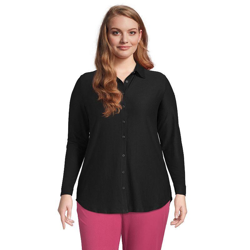 Plus Size Lands End Long Sleeve Soft Performance Roll Tab Tunic, Womens Product Image