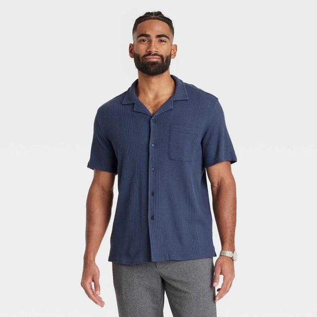 Mens Short Sleeve Knit Camp Shirt - Goodfellow & Co Cornelian Blue M Product Image