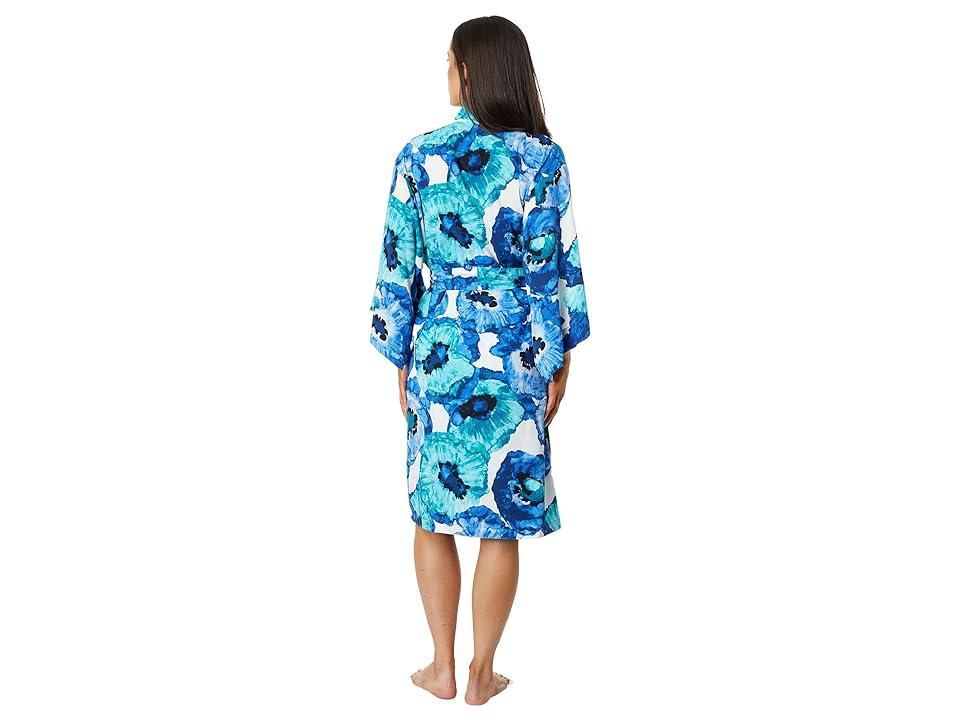 Natori Poppy Satin Robe (Blue Combo) Women's Robe Product Image