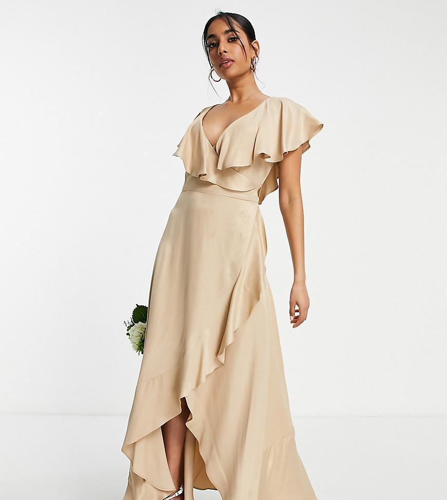 Topshop Petite bridesmaid satin frill wrap dress Product Image