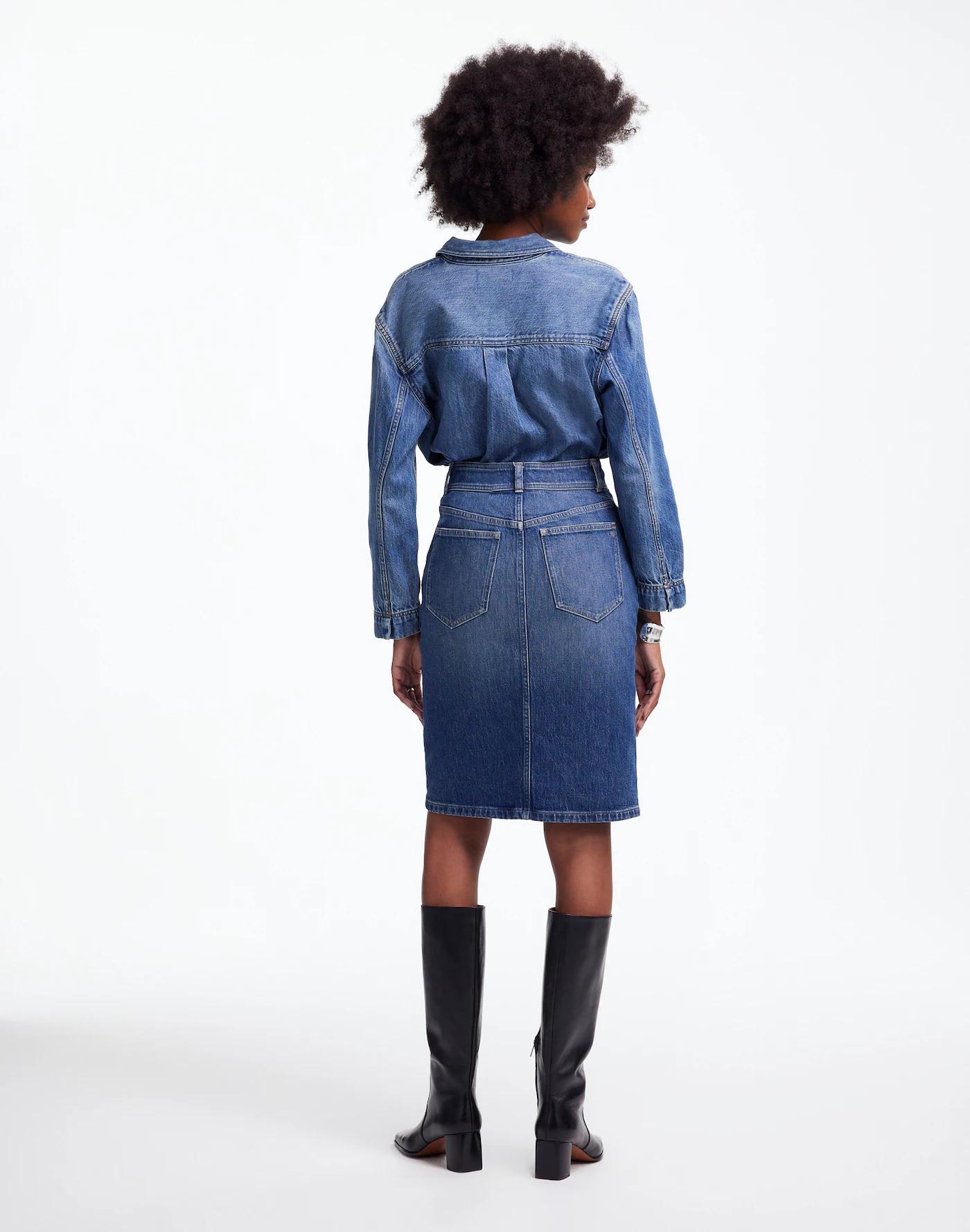 Denim Button-Front Midi Skirt Product Image