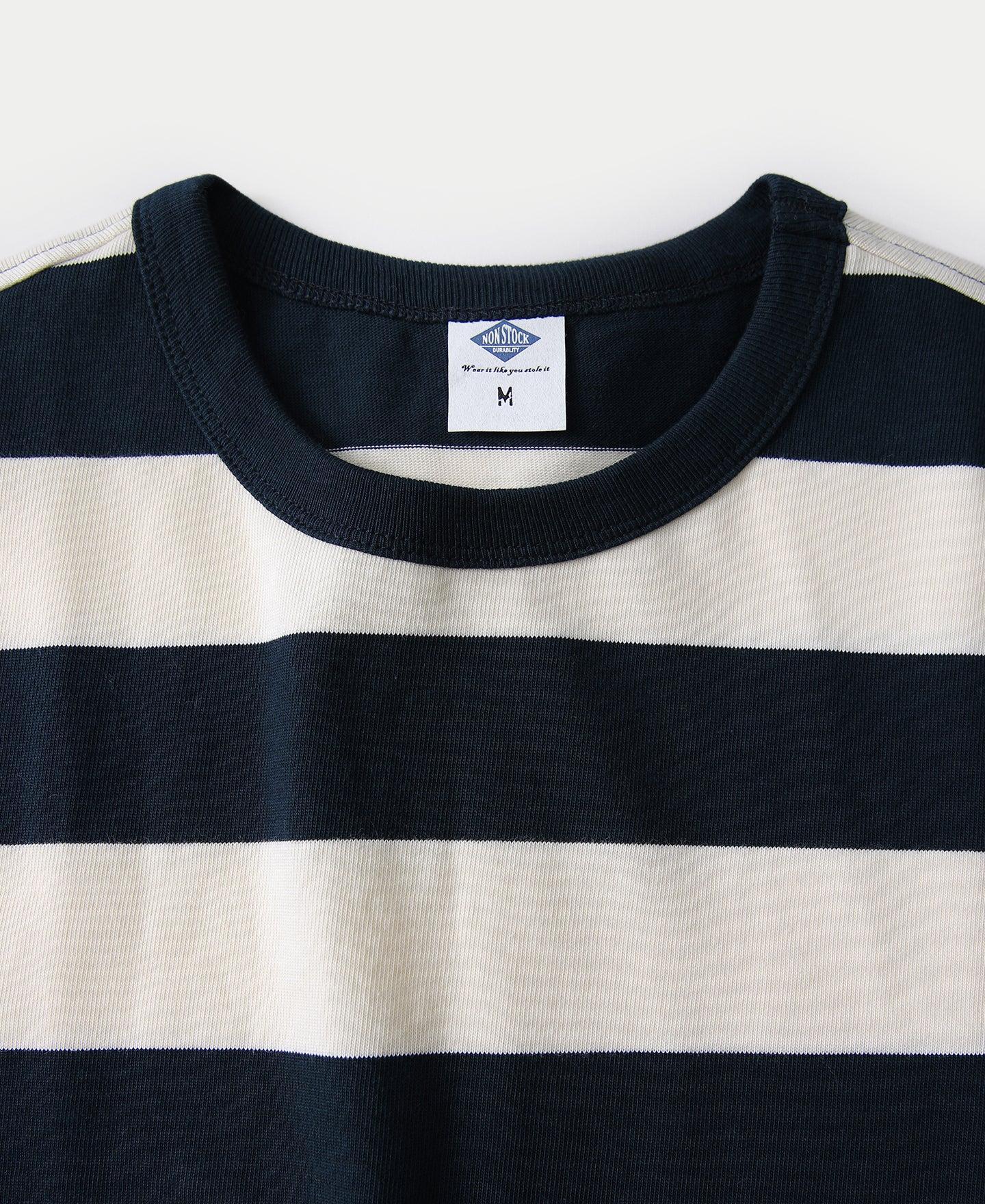 Heavyweight Cotton Wide Striped T-Shirt - Blue/White Product Image