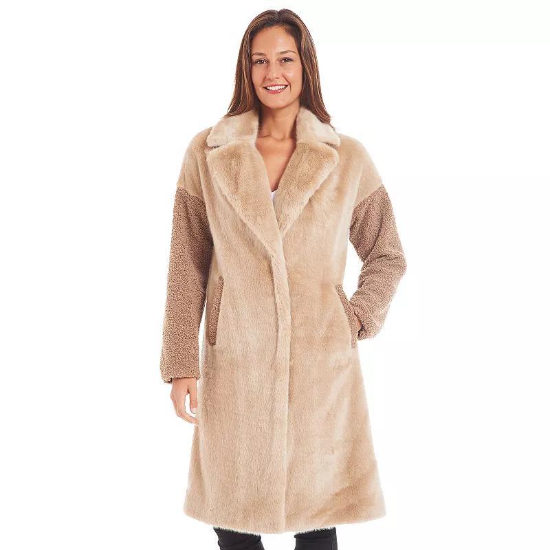 Womens Nine West Mixed Media Long Faux Fur Coat Product Image