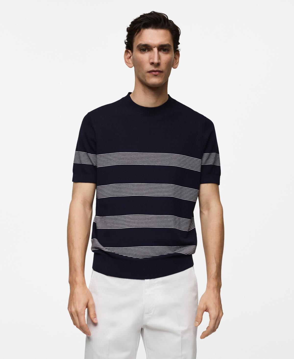 Mango Mens Striped Modal Cotton Knitted T-Shirt Product Image