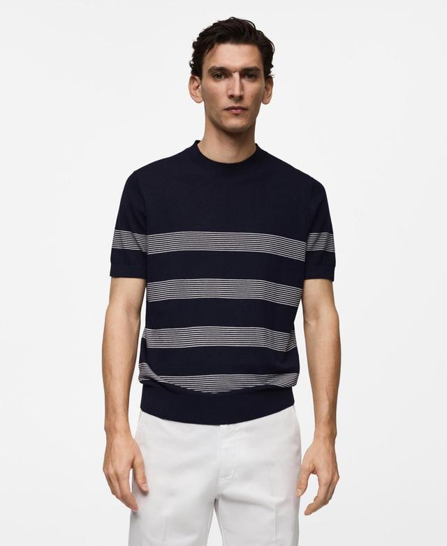 MANGO MAN - Striped modal cotton knitted t-shirt dark navyMen Product Image