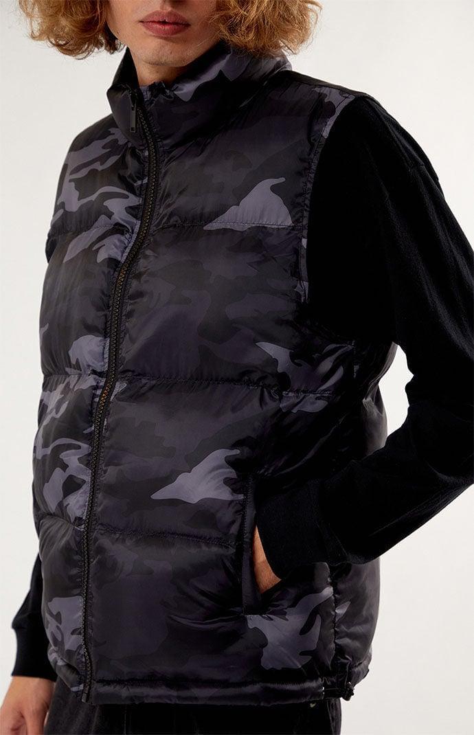 Mens Black Camo Puffer Vest in Black Product Image