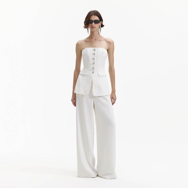 White Bandeau Crepe Jumpsuit Product Image