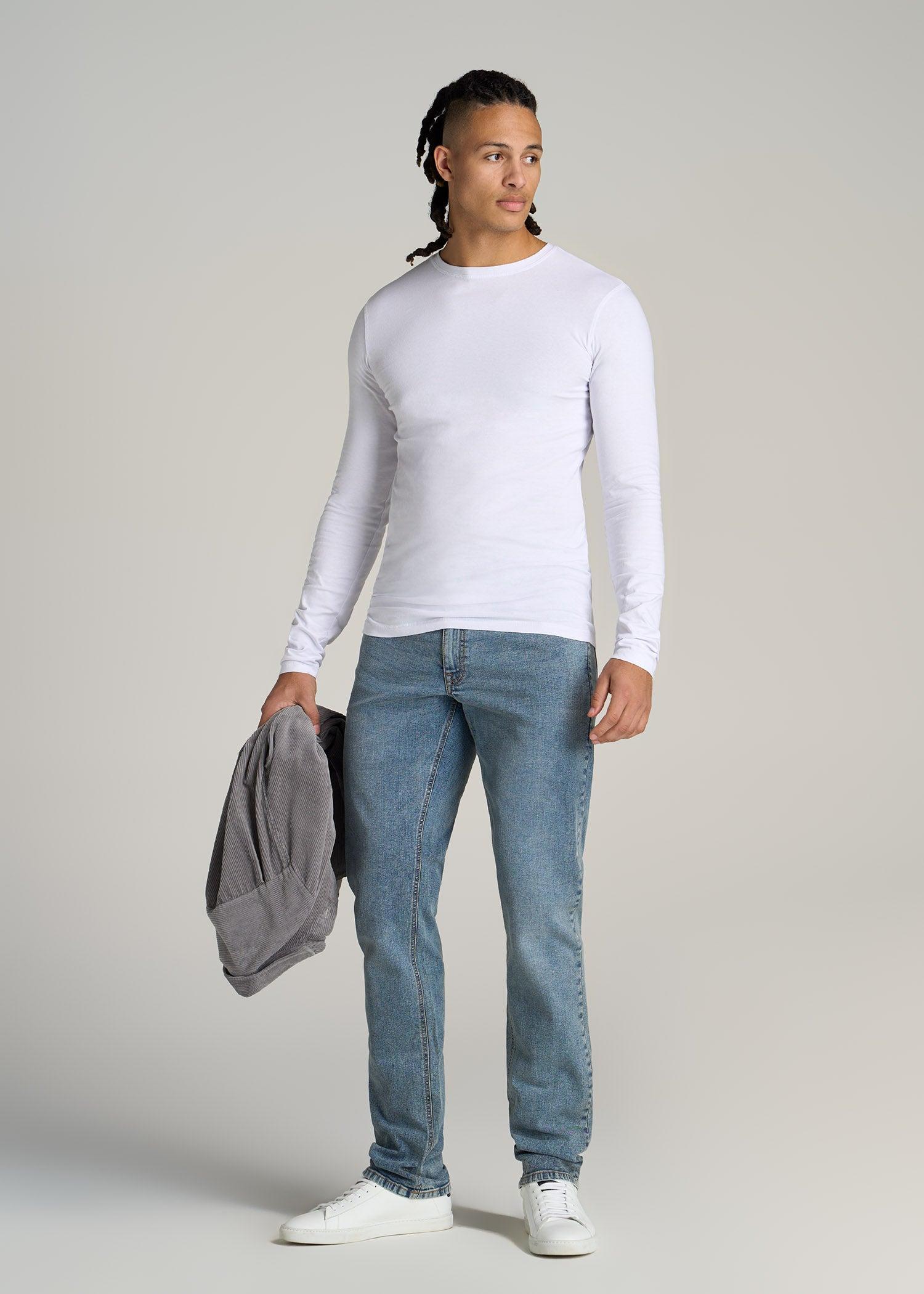 The Essential SLIM-FIT Long Sleeve Tee for Tall Men in White Product Image