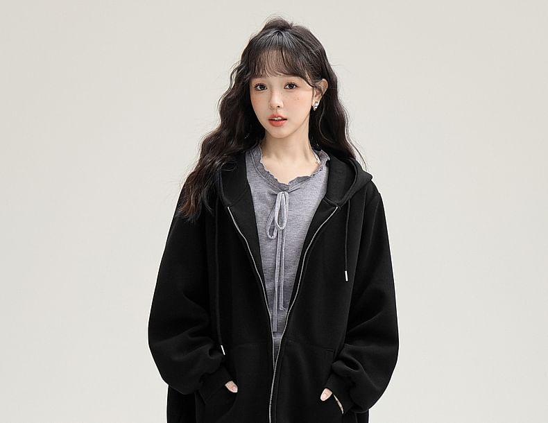 Plain Zip-Up Hoodie Product Image