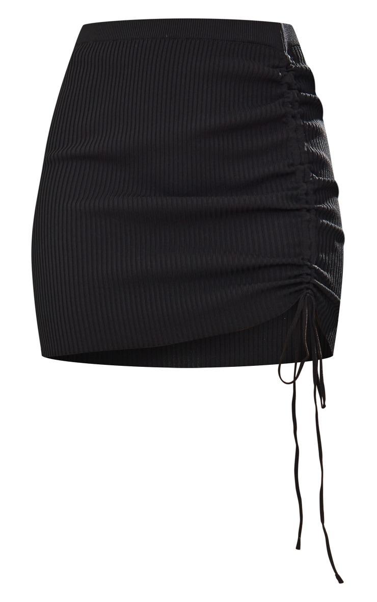 Black Ruched Side Knit Mini Skirt Product Image