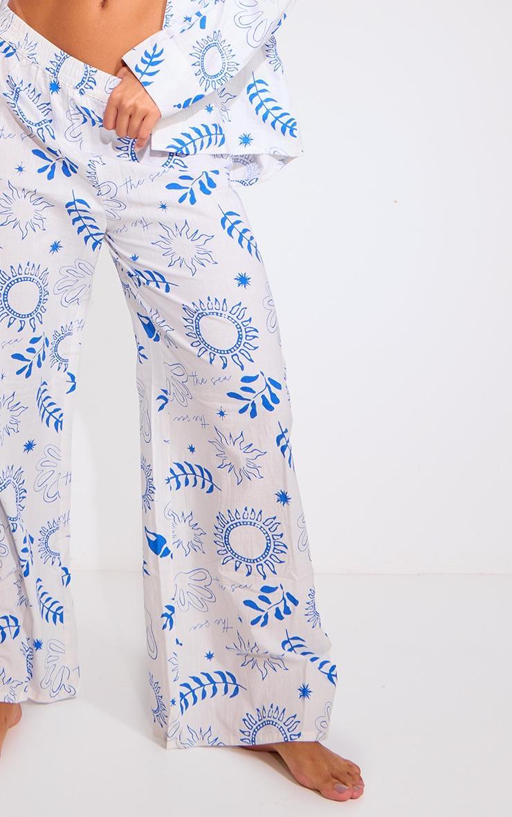 White Sea Print Wide Leg Beach Pants Product Image