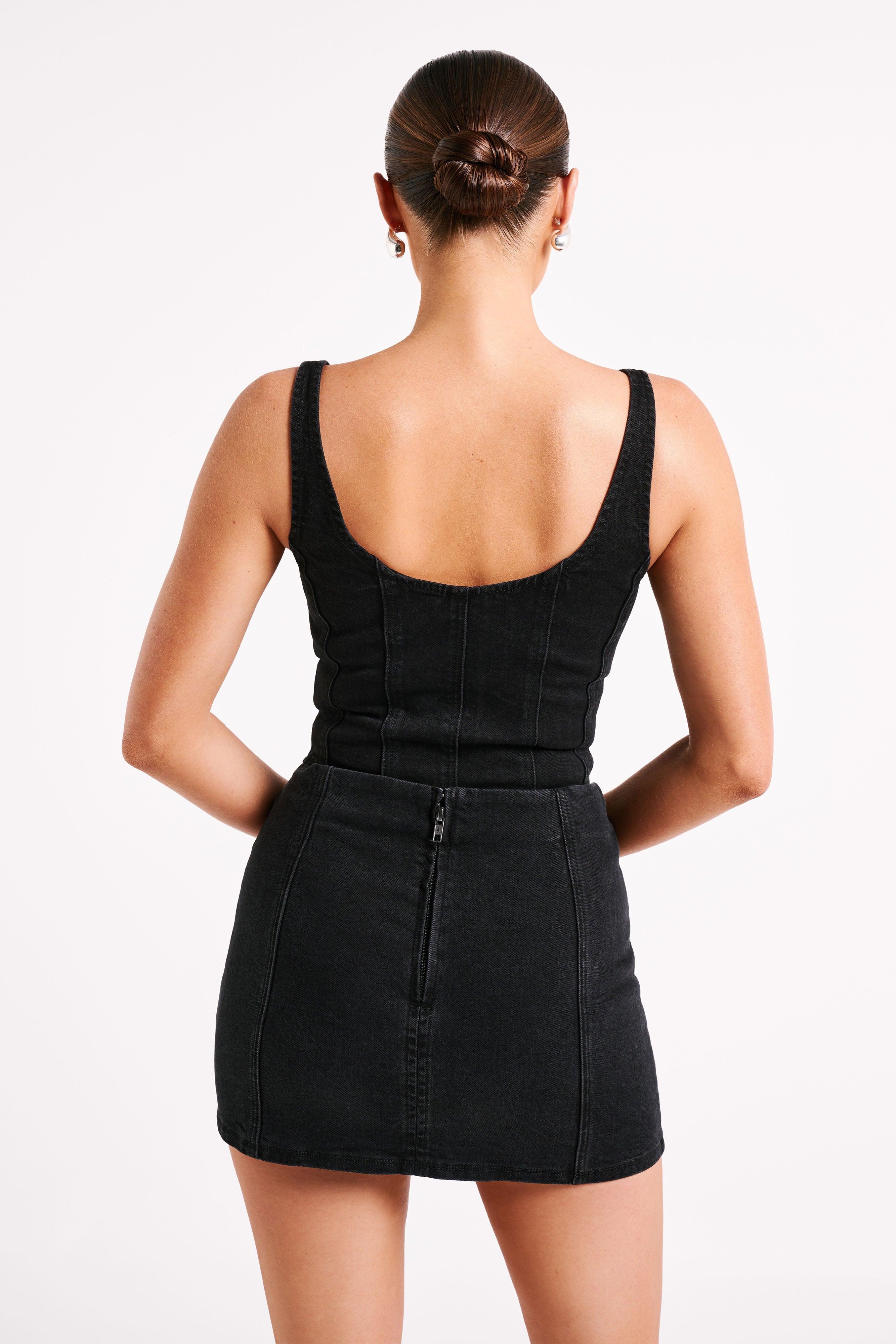 Leilani Corset Denim Top - Washed Black Product Image