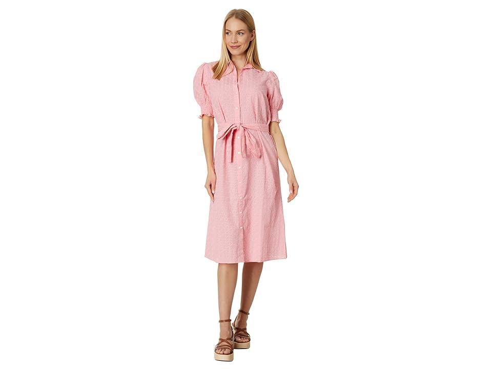 Tommy Hilfiger Puff Sleeve Eyelet Midi Dress (Windmill Eyelet/English Rose) Women's Clothing Product Image