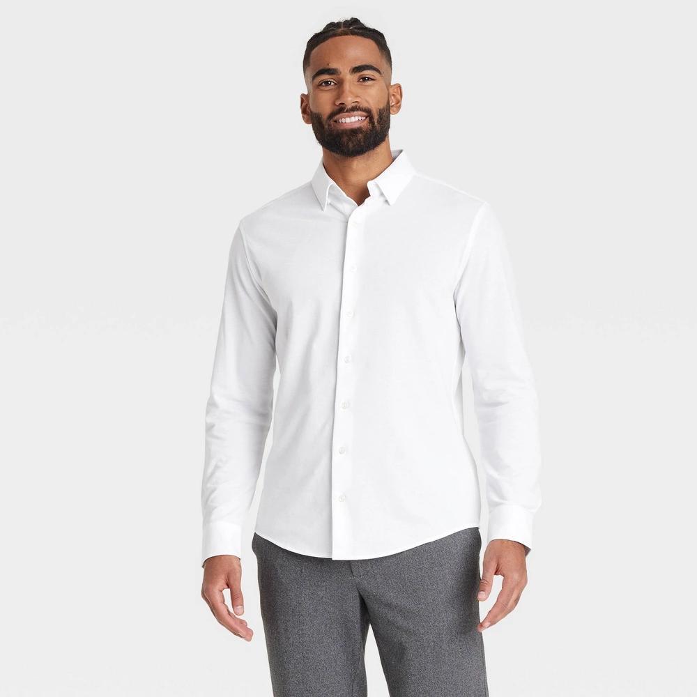 Mens Long Sleeve Button-Down Casual Shirt - Goodfellow & Co True White XL Product Image