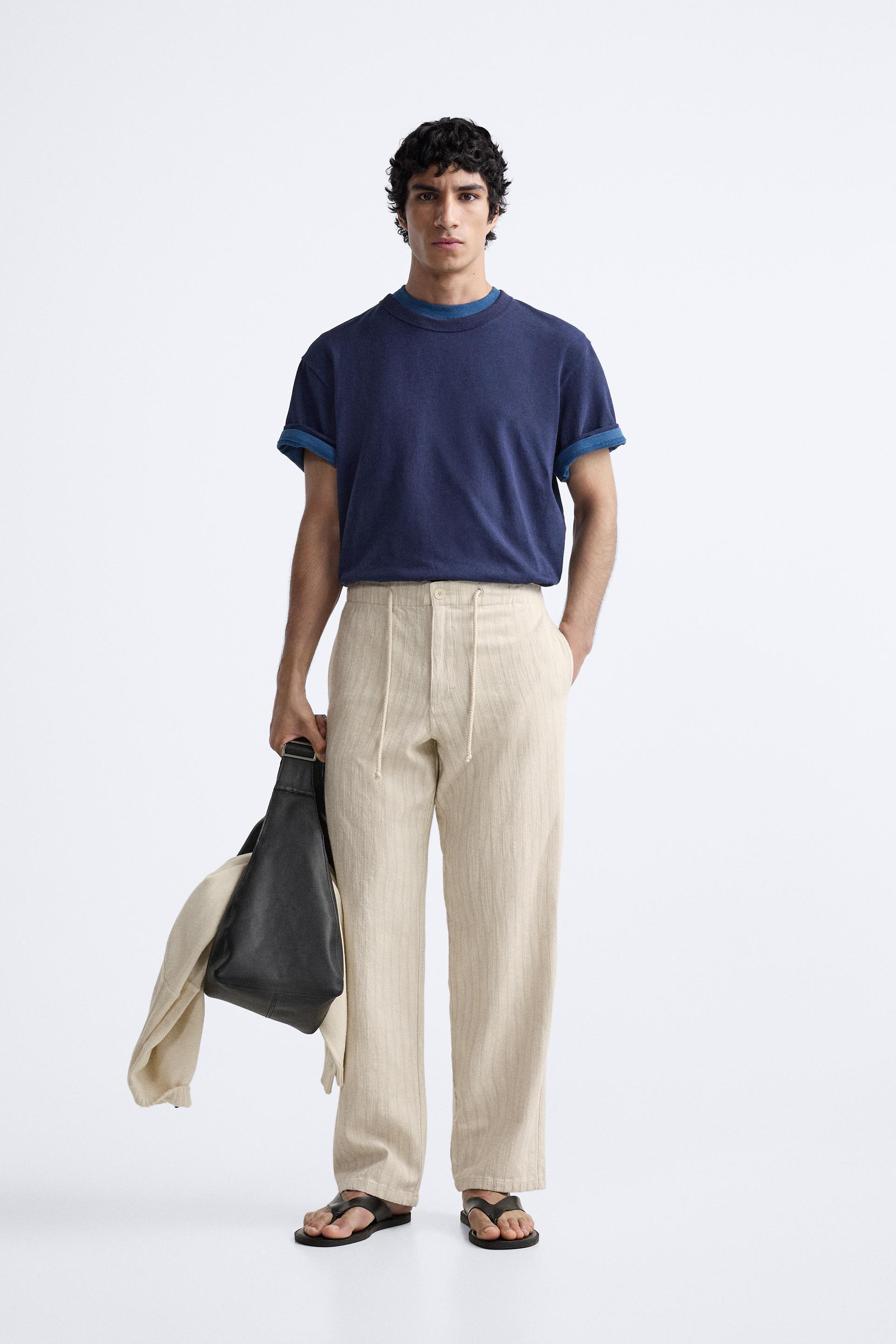 STRIPED TEXTURED PANTS Product Image