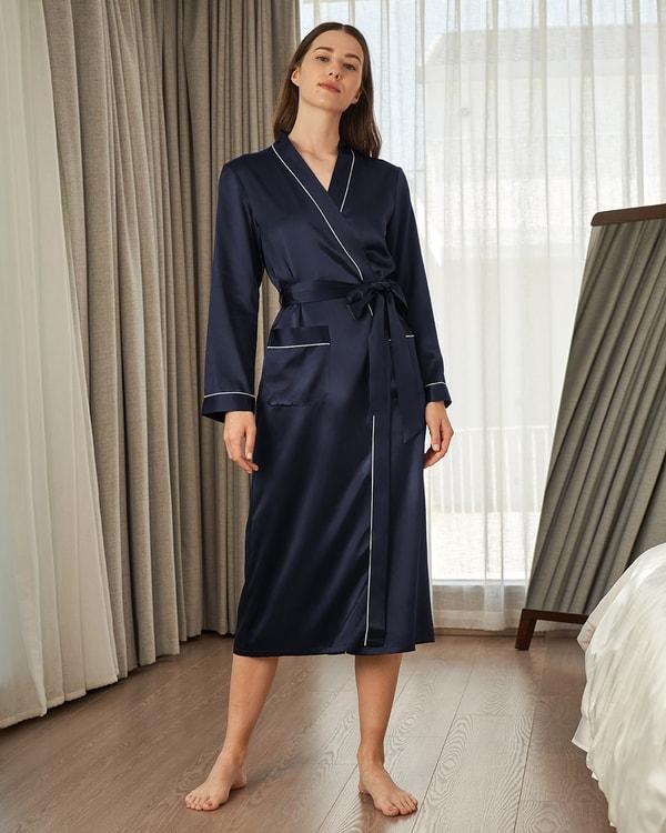 22 Momme Contra Trim And Full Length Silk Robe Product Image