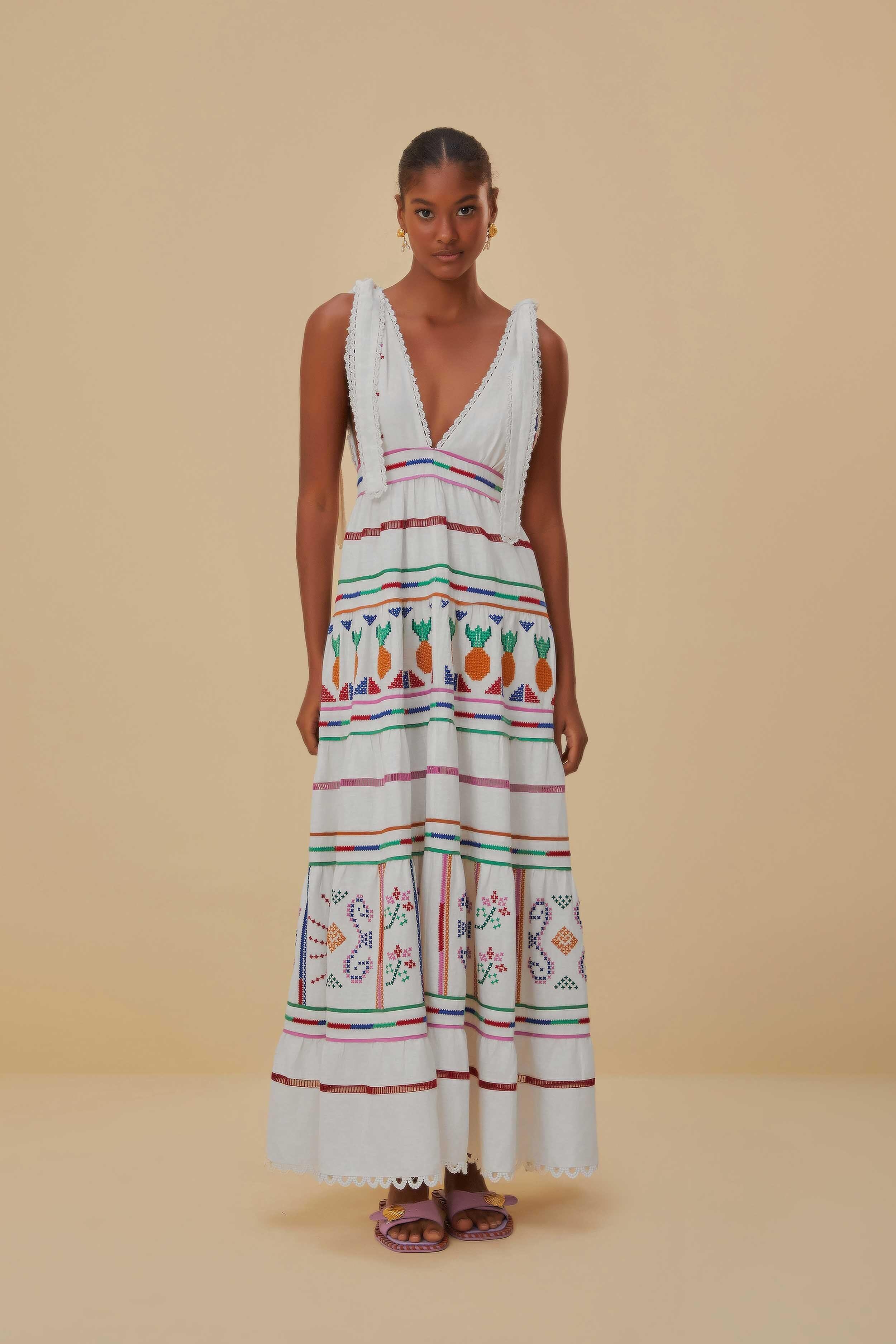 Off-White Embroidered Maxi Dress Product Image