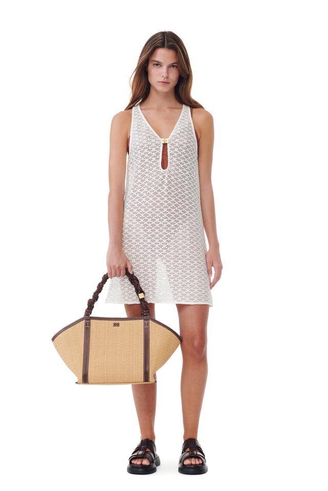 White Mesh Lace Mini Dress Product Image