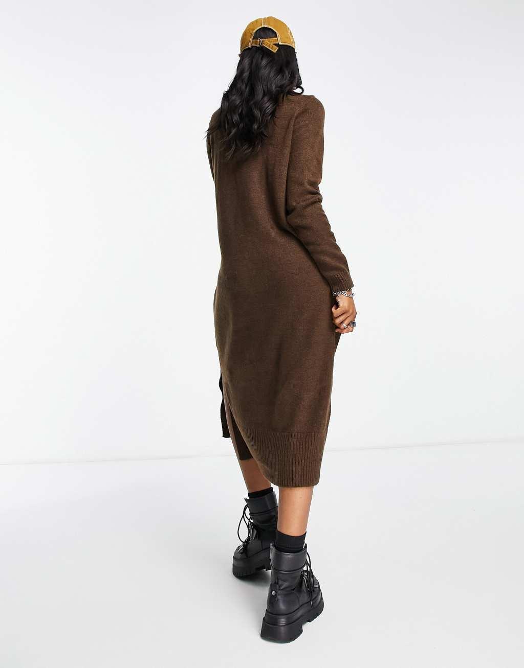 Only roll neck midi sweater dress in light gray  Product Image