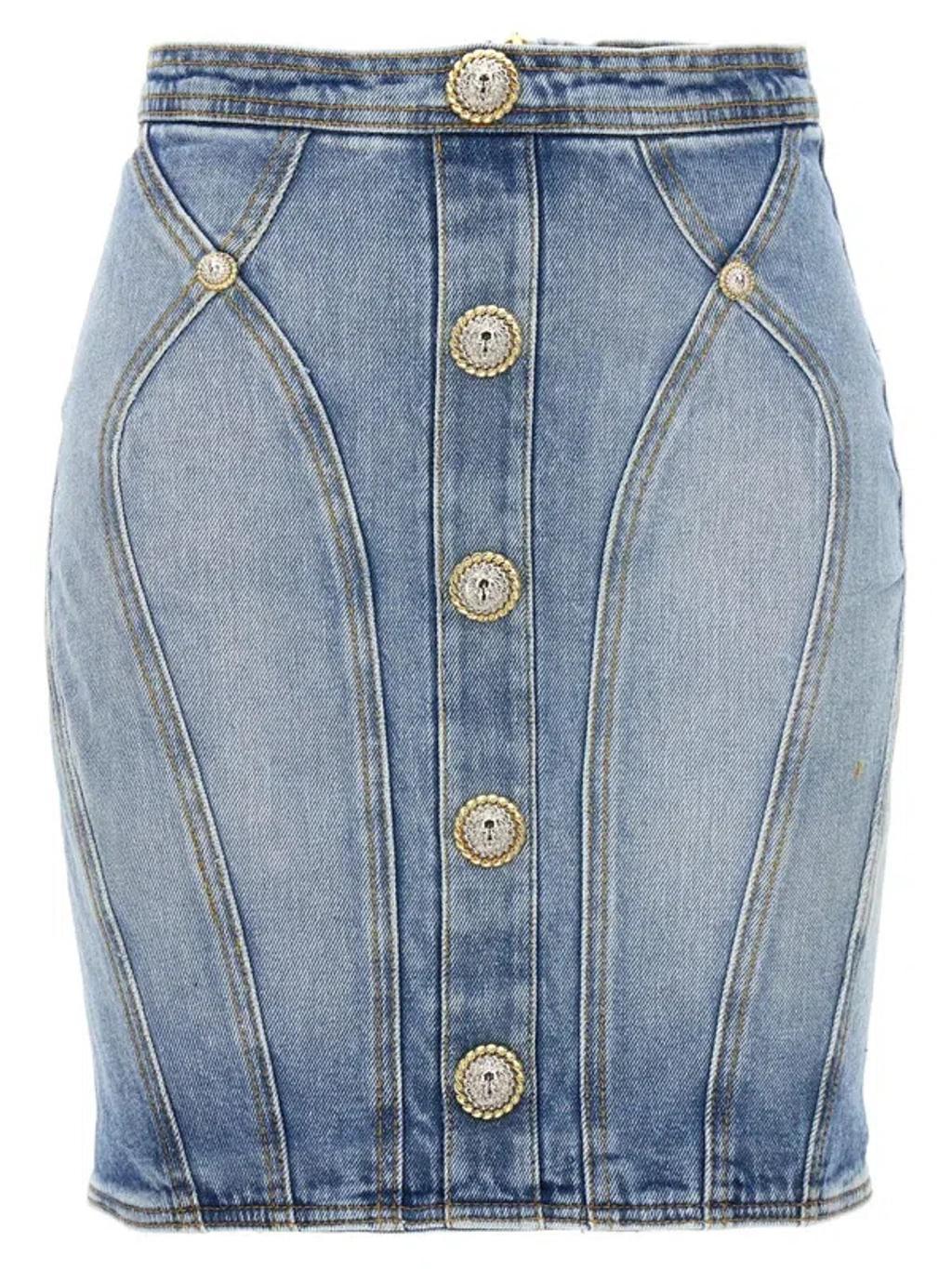 BALMAIN Denim Mini Skirt In Light Blue Product Image