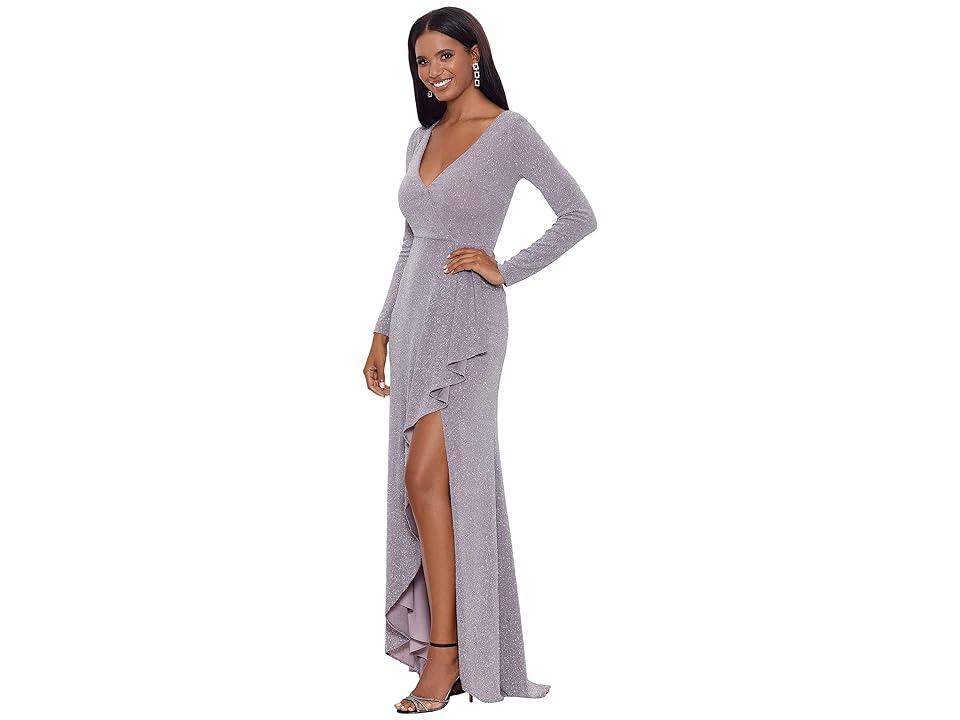 Betsy & Adam Womens Glitter Asymmetric Gown - Granite Product Image