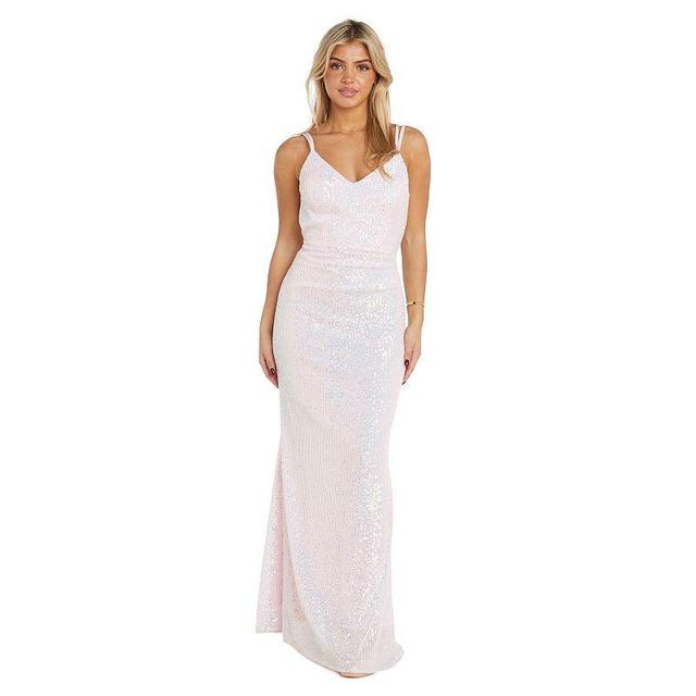 Juniors Morgan and Co Iridescent Sequin Gown With Strappy Back, Womens Product Image