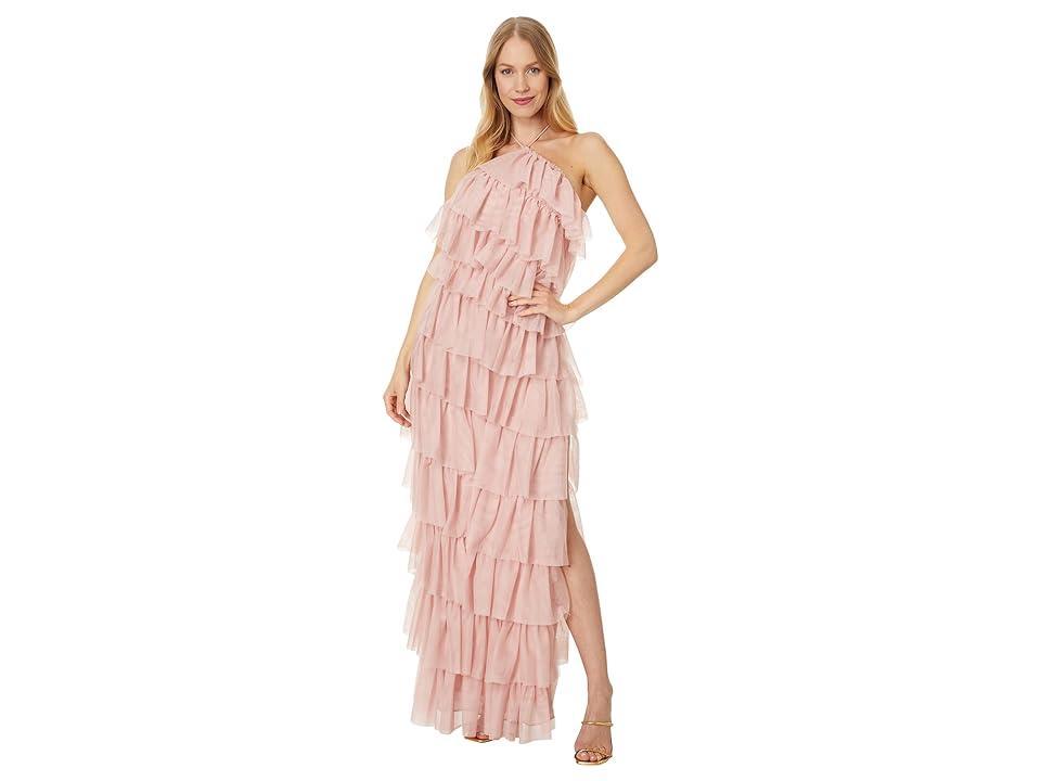 Betsy & Adam Long Mesh Multi Tier Tie Neck (Blush) Women's Dress Product Image