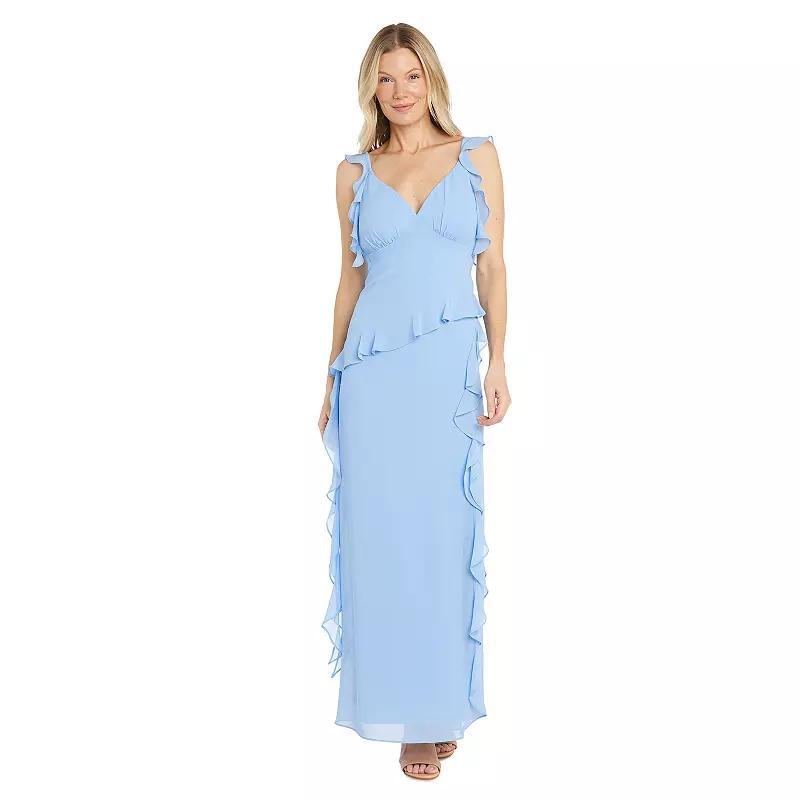 Womens R&M Richards Crepe Chiffon Ruffle Sleeve Flowy Maxi Dress Blue Product Image