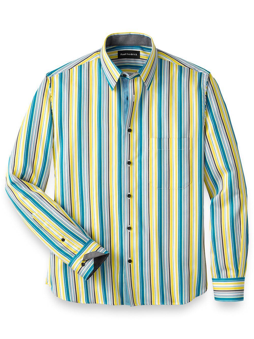 Cotton Stripe Casual Shirt With Contrast Trim Product Image