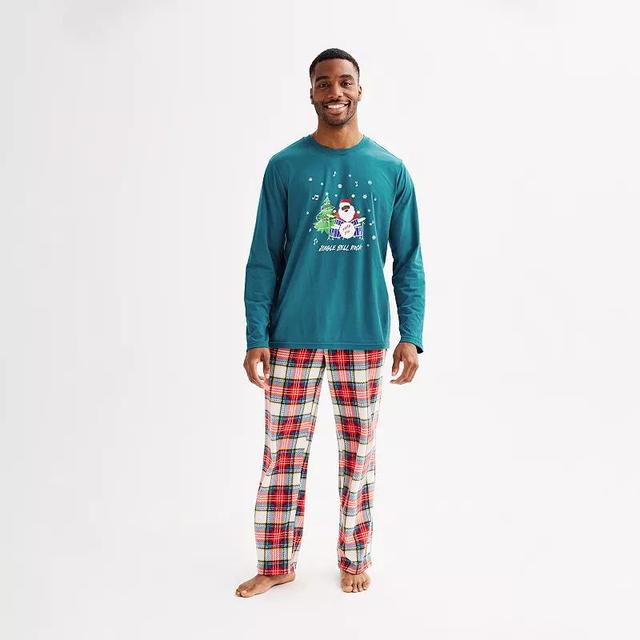 Mens Jammies For Your Families Jingle Bell Rock Santa Claus Pajama Top & Pajama Bottoms Set Product Image