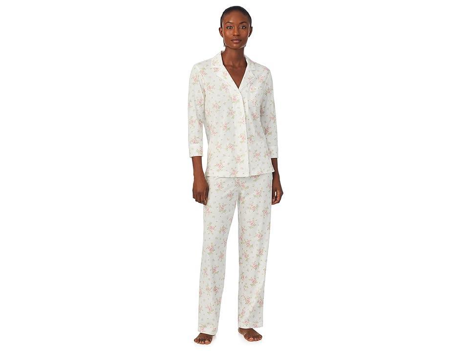 LAUREN Ralph Lauren 3/4 Sleeve Notch Collar Long PJ Set (Blush Paisley) Women's Pajama Sets Product Image