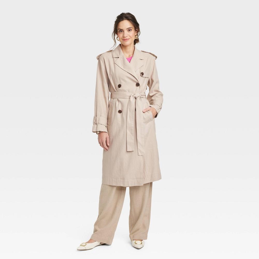 Womens Linen Trench Coat - A New Day Tan XL Product Image