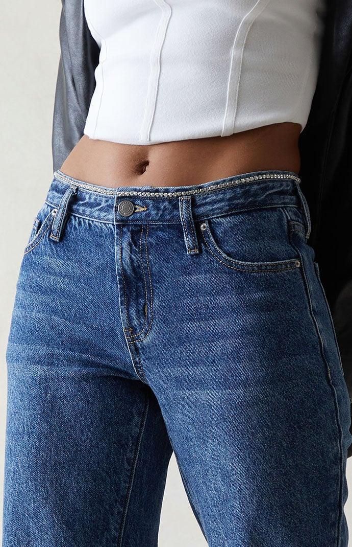 Women's Eco Indigo Rhinestone '90s Straight Leg Jeans Product Image