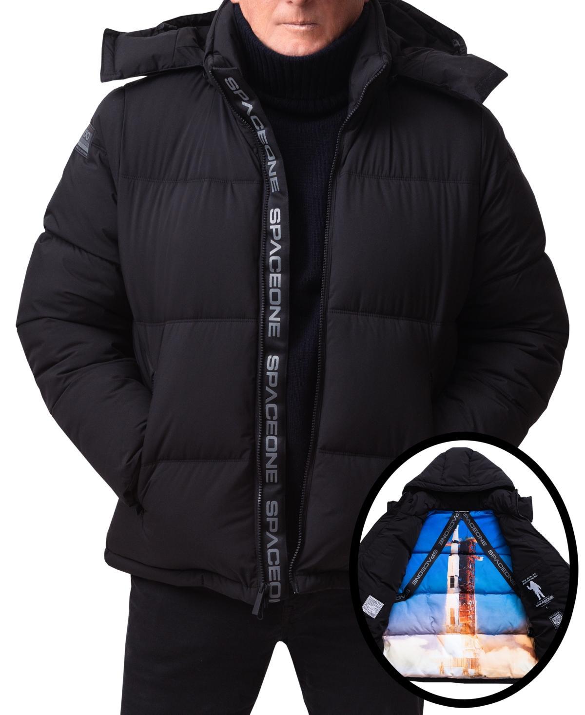 Space One Mens Nasa Inspired Hooded Puffer Jacket with Printed Astronaut Interior Product Image