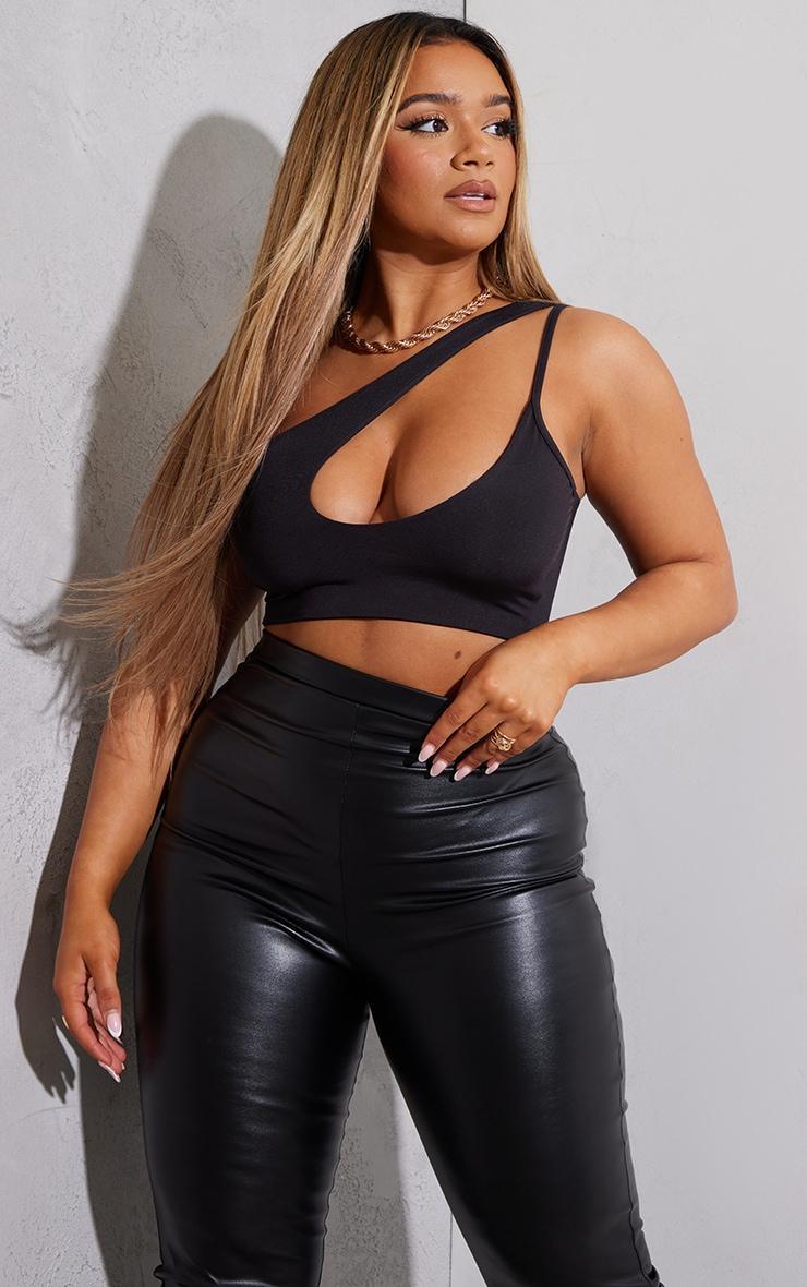 Shape Black Slinky Cut Out Asymmetric Crop Top Product Image