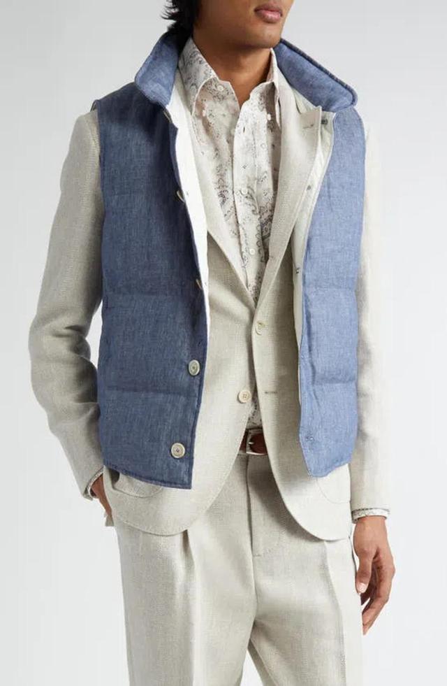 Mens Denim Effect Linen Down Vest Product Image