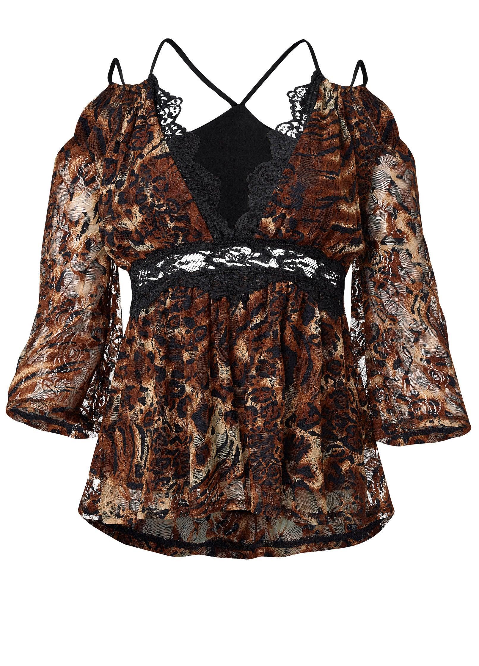 Animal Print Lace Top - Brown Multi Product Image