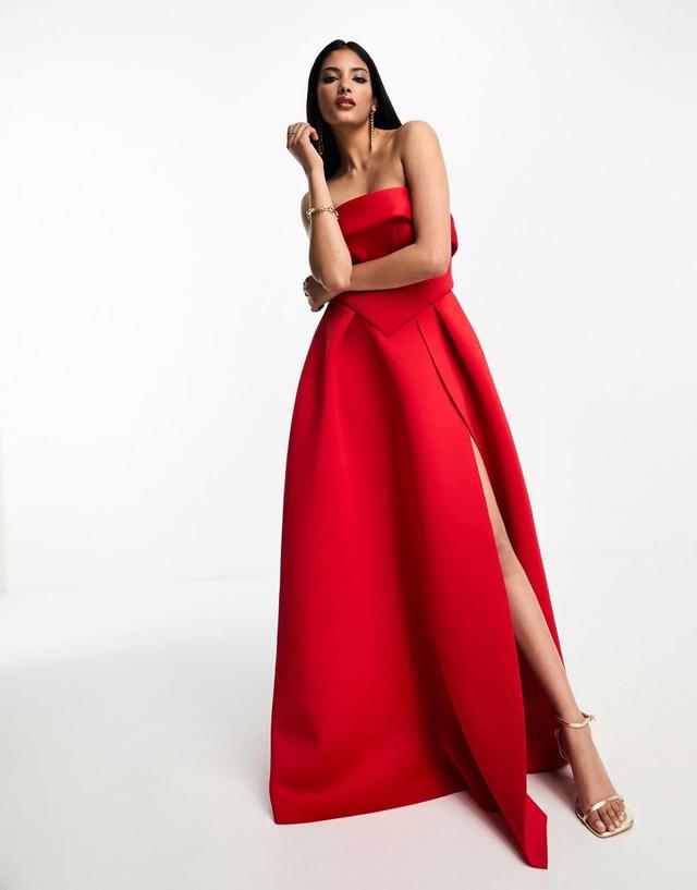 ASOS DESIGN bandeau corset structured skirt maxi dress in red Product Image