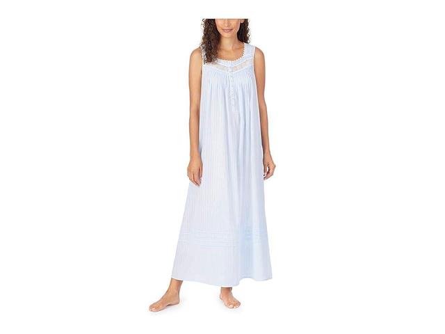 Eileen West Cotton Dobby Stripe Woven Sleeveless Ballet Nightgown (Blue) Women's Clothing Product Image