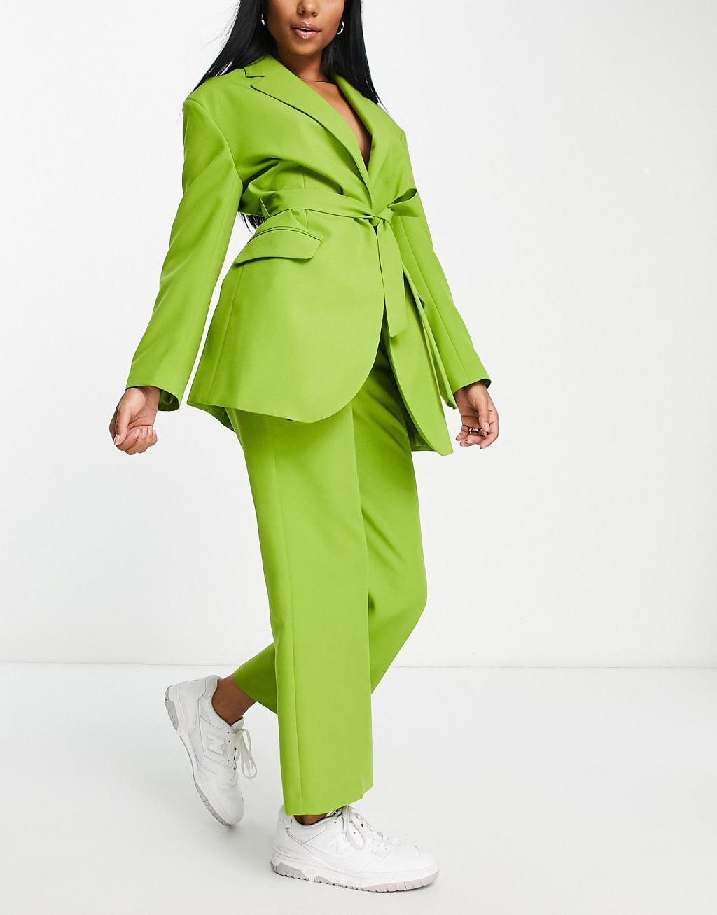 ASOS DESIGN hourglass straight ankle suit pants in olive Product Image