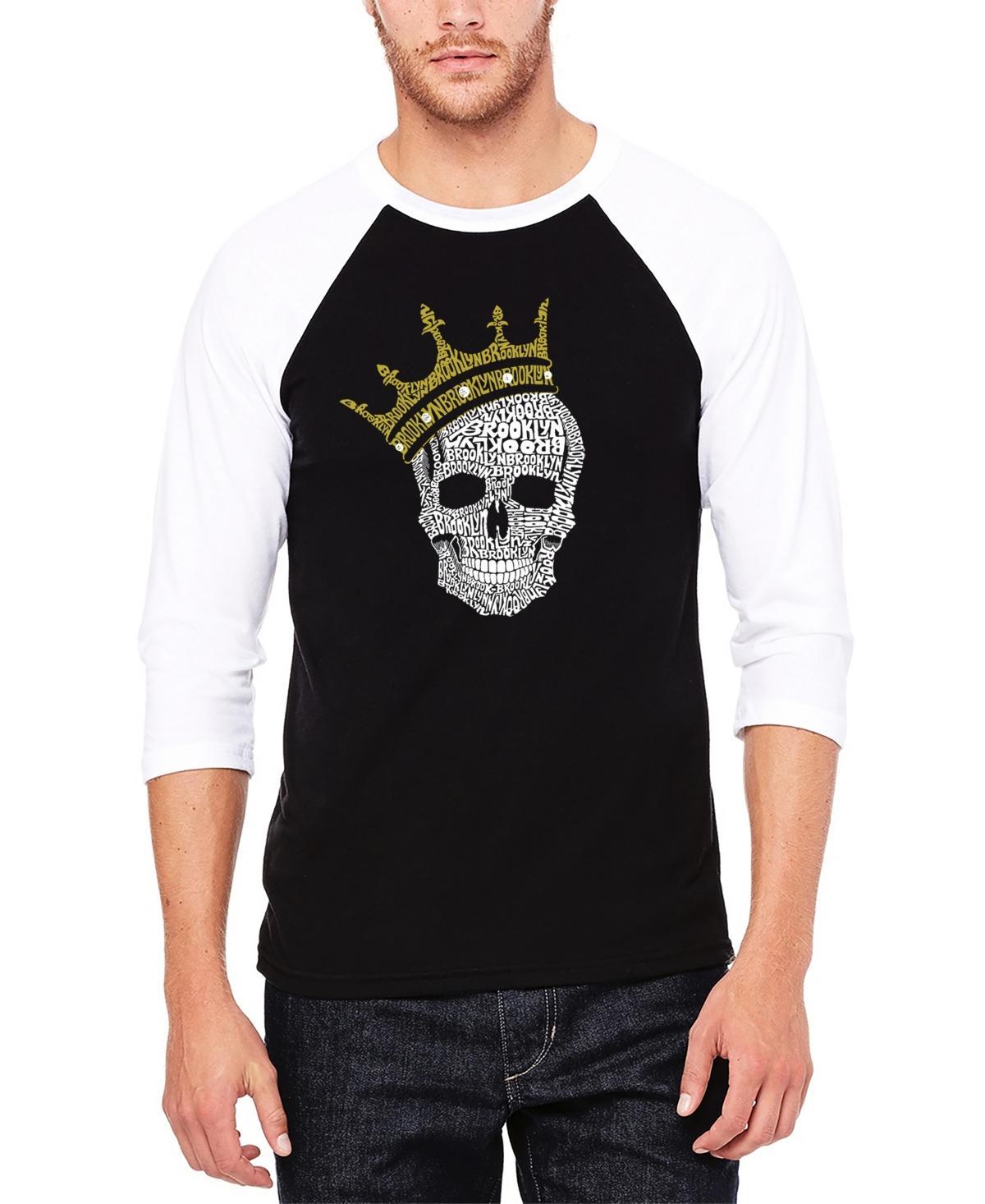 La Pop Art Mens Raglan Sleeves Brooklyn Crown Baseball Word Art T-shirt - Black Product Image