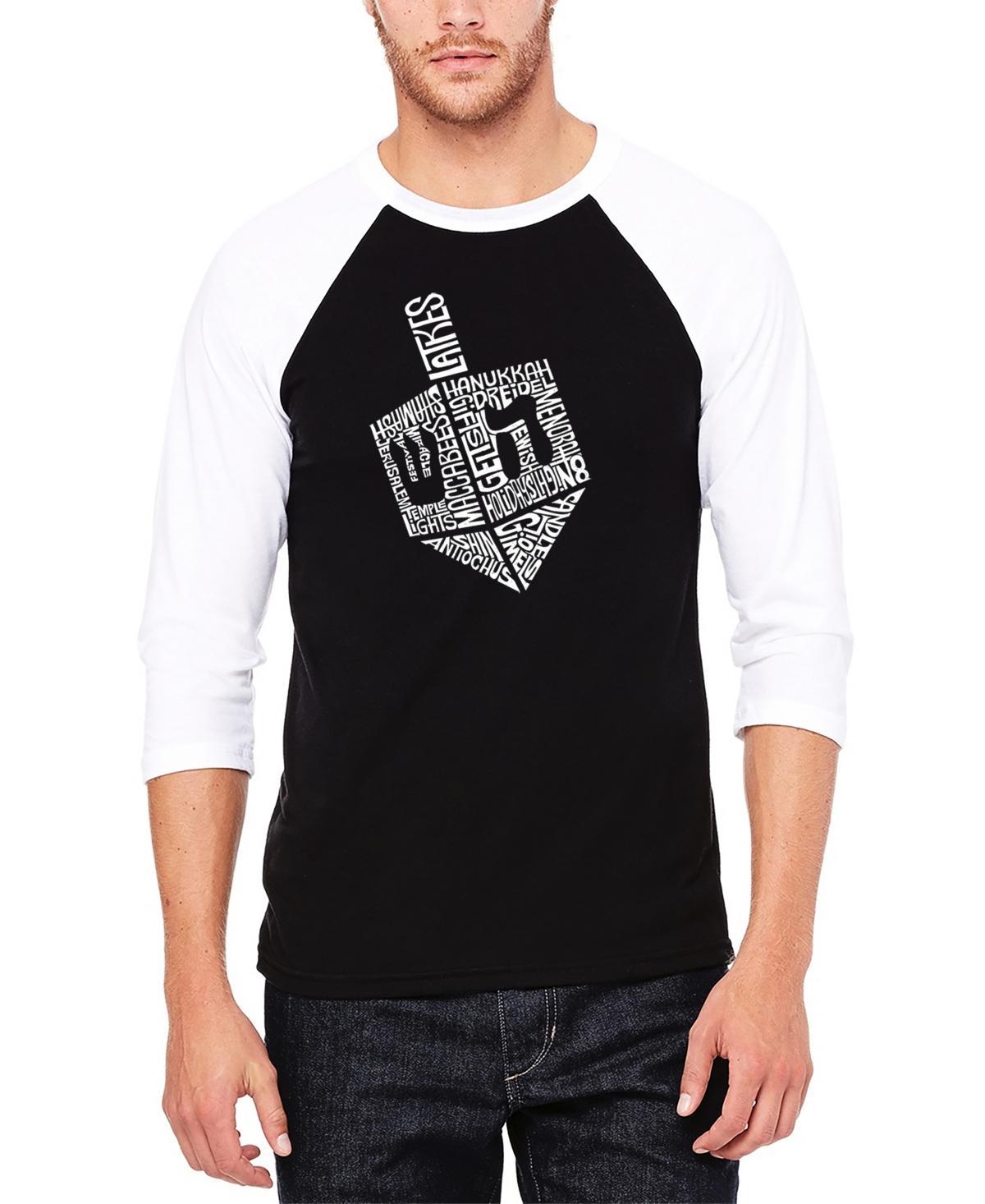 La Pop Art Mens Hanukkah Dreidel Raglan Baseball Word Art T-shirt - Gray Product Image