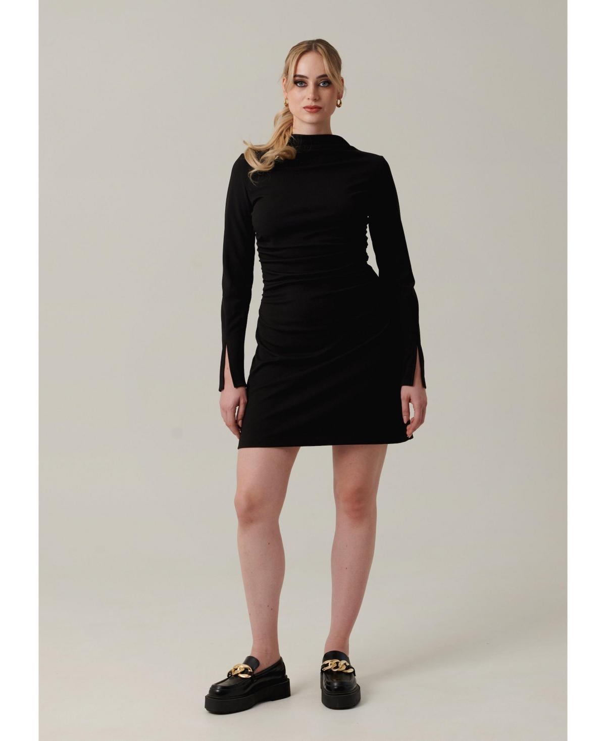 NanaS Womens Long sleeve & comfortable mini dress with pleated details near waistline, slits on sleeves product image