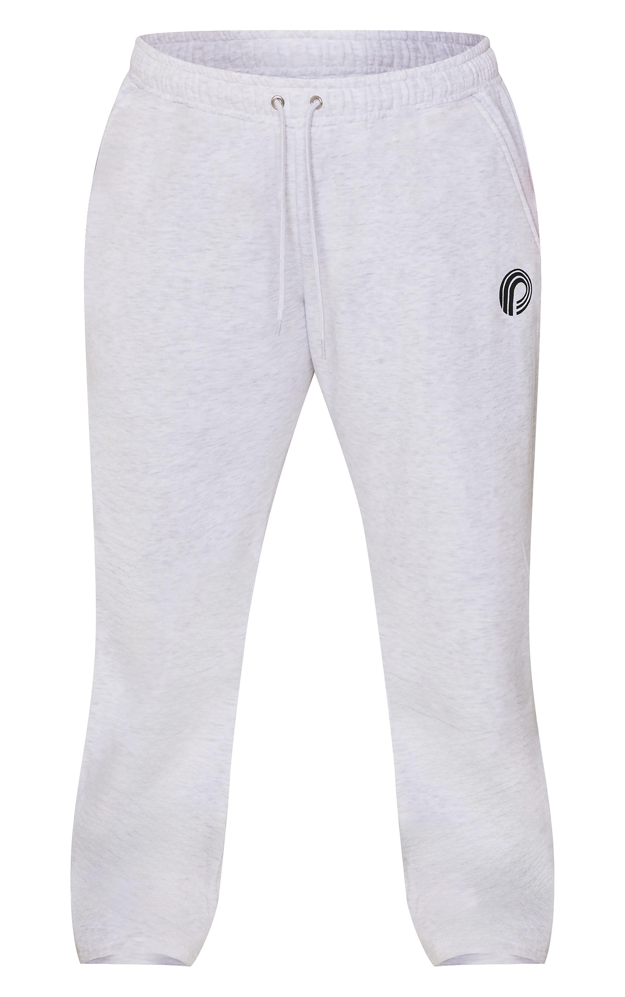 PRETTYLITTLETHING Plus Ash Grey Printed Wide Leg Sweatpants Product Image