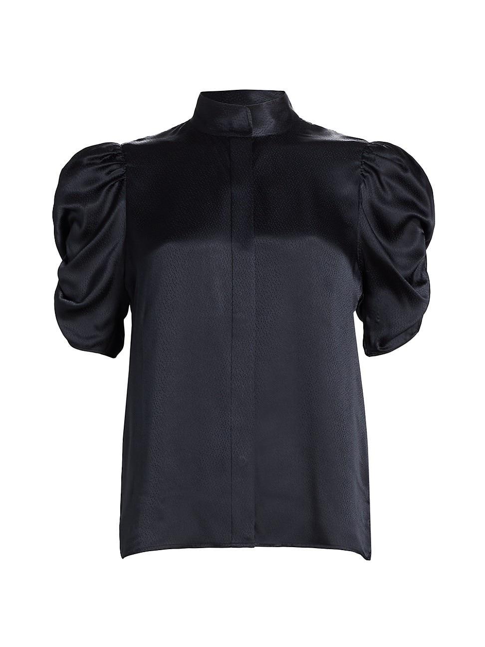 Womens Puff-Sleeve Silk Blouse product image