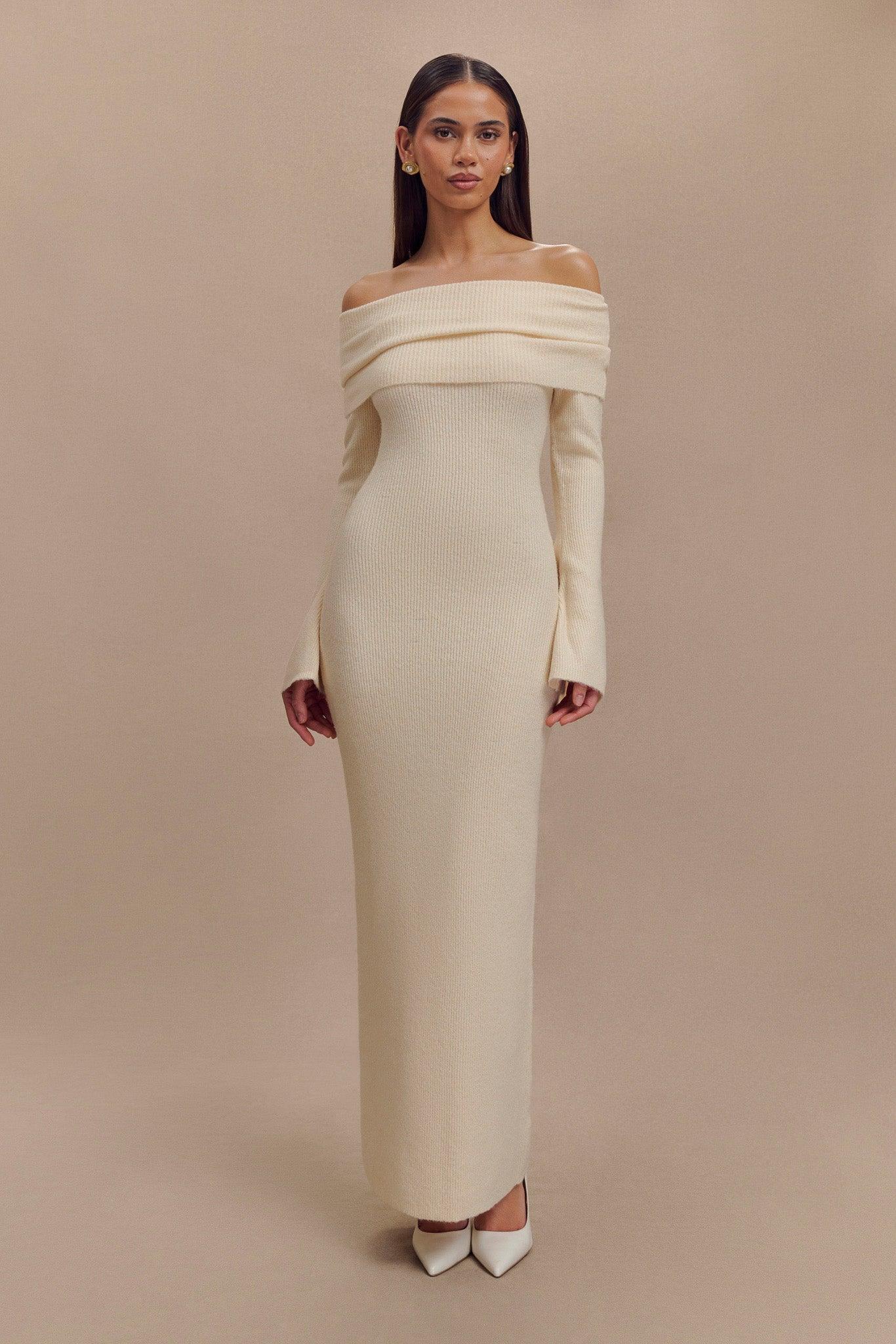 Katherine Off Shoulder Knit Maxi Dress - Ivory product image