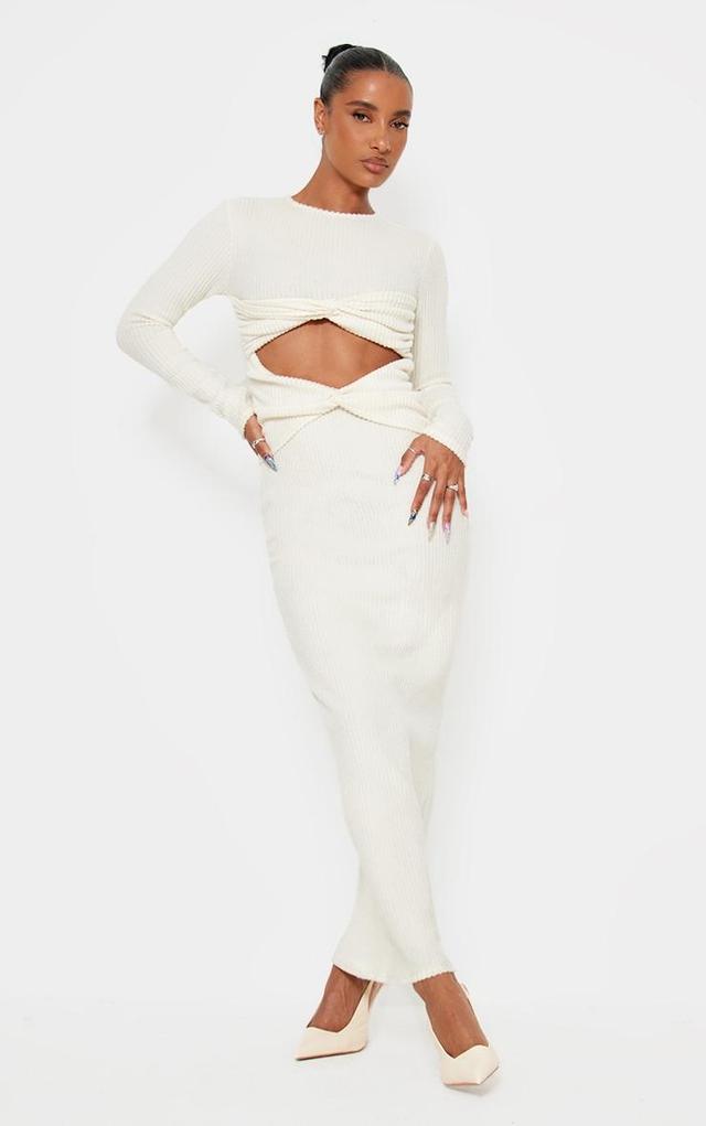 Cream Brushed Rib Cut Out Detail Maxi Dress Product Image