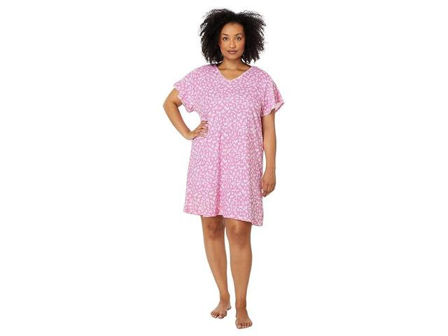 Karen Neuburger Plus Short Sleeve Nightshirt with Lace Detail (Leafy Toss) Women's Pajama Product Image